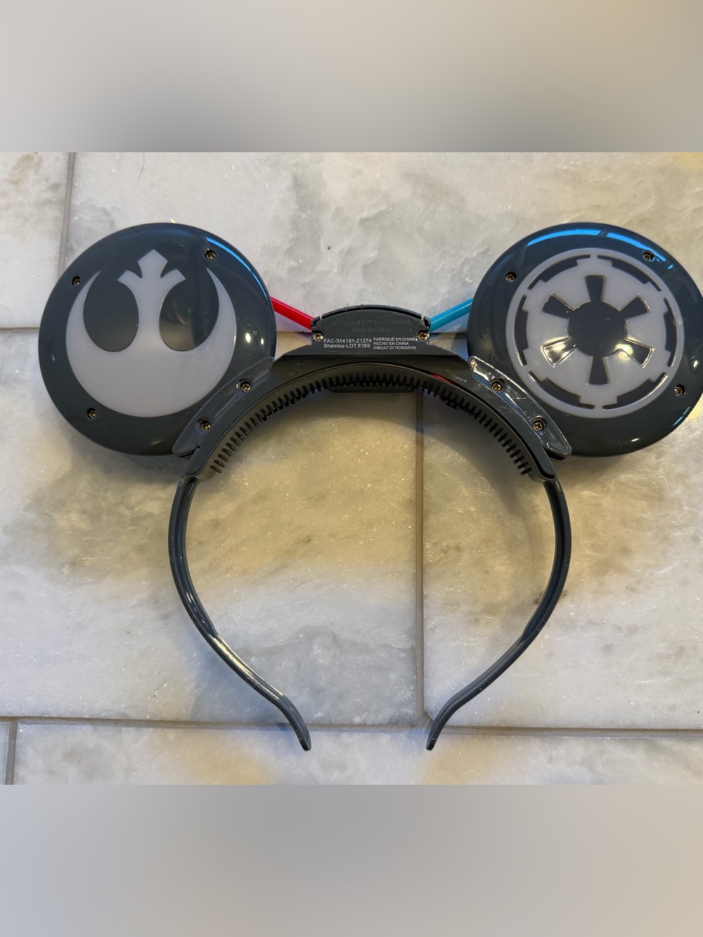 Star Wars Black ears Headband with Red and Blue Light Sabers that light up - Picture 2 of 3